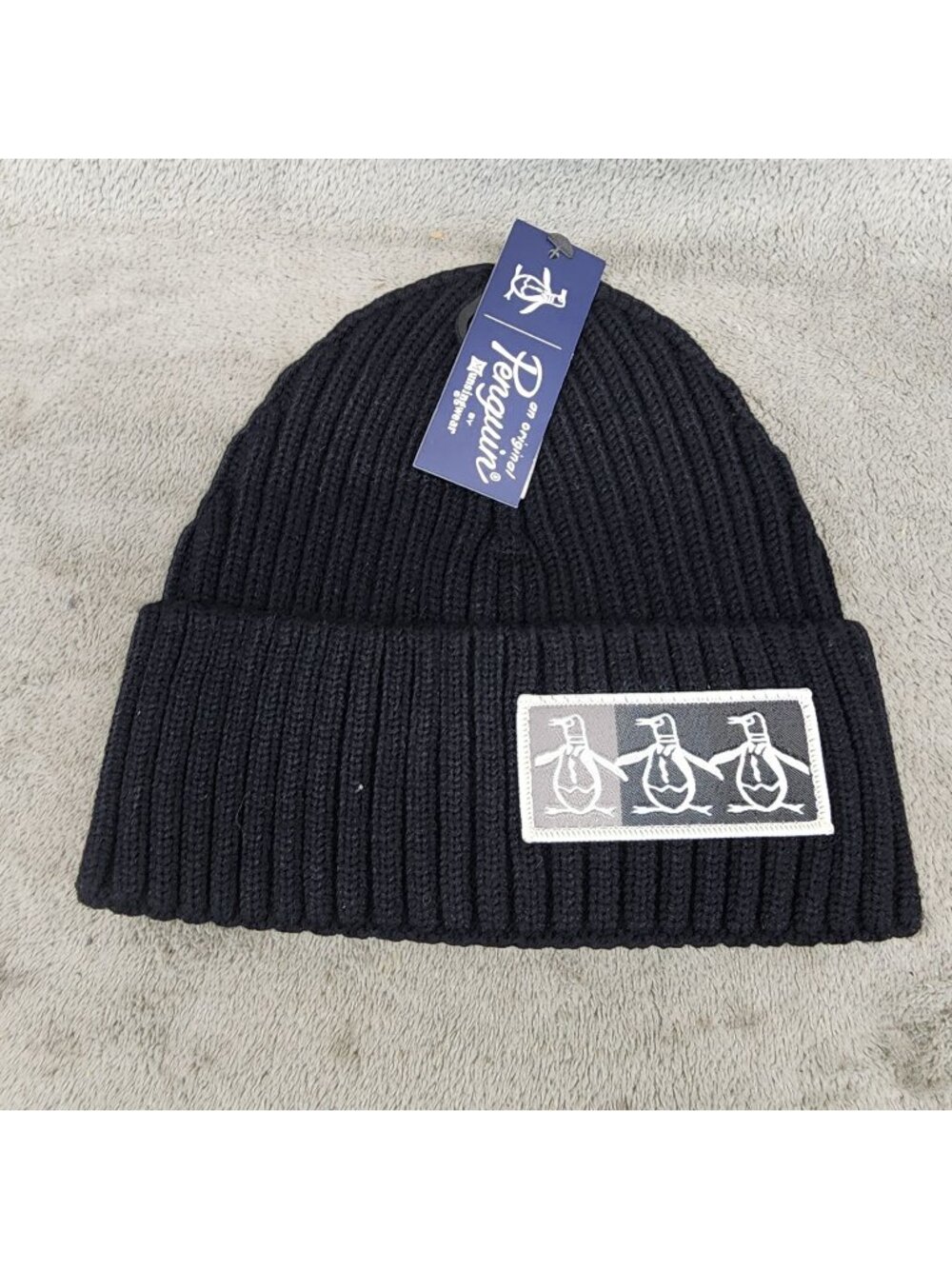 Original Penguin Hat Mens One Size Black Beanie *NWT*